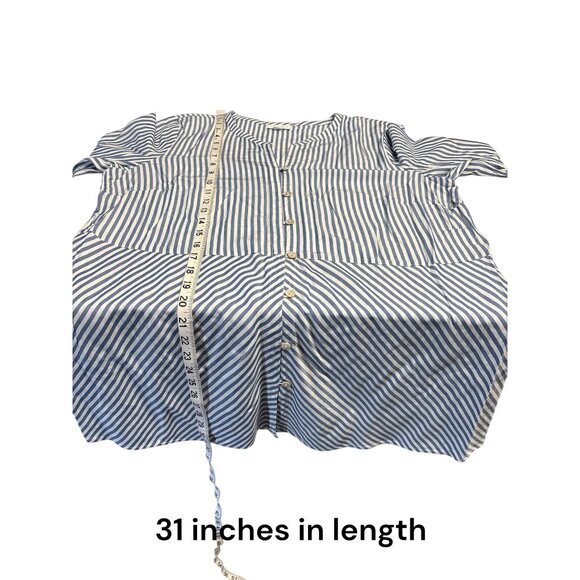 Striped Button-Front Tunic Top By J.Jill Blue & White Long Sleeves Relaxed Fit W - Picture 10 of 10